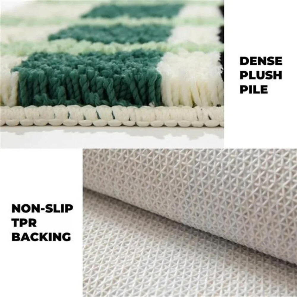 Green Checkered Bathroom Rug 24x16 Soft Absorbent Non Slip Washable Plush Bath M